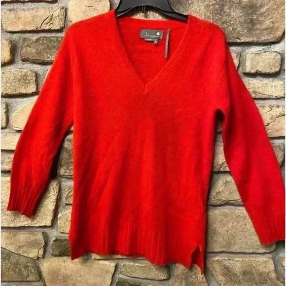 Anthropologie Women's Sweater Pullover 100% cashmere Red V-neck sweater  XS-S - Picture 13 of 13